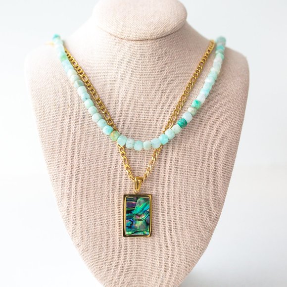 ABALONE SHELL BEAUTIFUL STATEMENT Necklace Abalone Shell Pendant Cuban Figaro - Picture 6 of 13